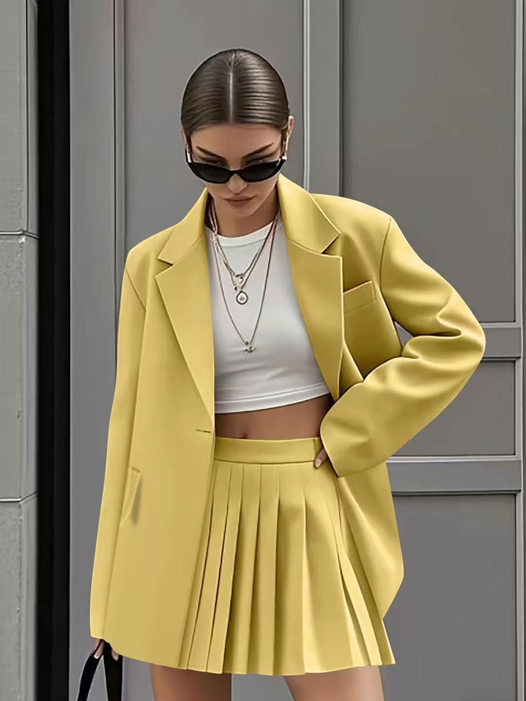 Fashion Casual Suit Pleated Skirt Short Skirt Suit Women's Clothing_ecoleips.com