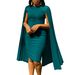 Women's Fashion Solid Color Round Neck Pleated Shawl Banquet Party Evening Dress Independent Website Foreign Trade D3303_ecoleips.com