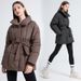 Women's Mid-Length Belted Puffer Coat Winter Fashion Outerwear – Slim Fit With Detachable Hood, Black/White/Coffee_ecoleips.com
