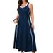 Women's Elegant Sleeveless Dress - Wrap Waist & Adjustable Straps | Flowy Summer Maxi Dress (S-XL) | Chiffon & Linen Blend_ecoleips.com