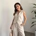 Breathable Linen Cotton Sleeveless Vest & Pants Set - Casual Summer Outfit For Women_ecoleips.com