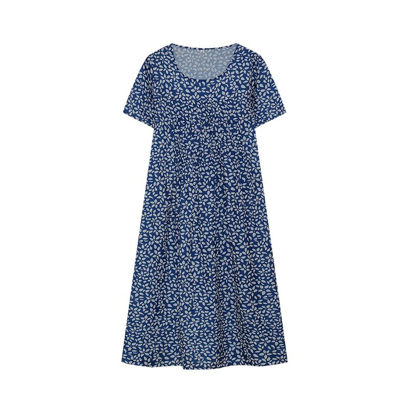 Spring/Summer Women's Elegant Large Swing Skirt With Round Neck Printed Short Sleeved Dress_ecoleips.com
