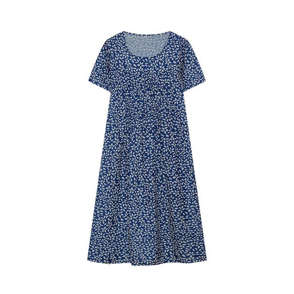 Spring/Summer Women's Elegant Large Swing Skirt With Round Neck Printed Short Sleeved Dress_ecoleips.com