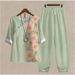 Women's Clothing Women's Three Quarter Sleeve Printed Top And Pants Set Spring_ecoleips.com