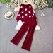 Women's Clothing Fashion Suit For Women Long Sleeve Design Heart Knit Sweater Two Piece Suit Casual High Waist Slim Wide Leg Pants_ecoleips.com