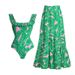 Women's Slim Fit Ruffled One Piece Swimsuit Green Printedfor Vacation Sexy Simple Design Summer_ecoleips.com