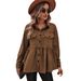Women's Clothing Women's Commuter Long Sleeved Jacket Autumn And Winter Brown Retro Loose Cardigan Women's Jacket_ecoleips.com