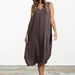 A Large-Sized Loose Cotton And Linen Sleeveless Dress In Solid Color Pocket Midi Dress_ecoleips.com