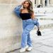 Women's Cargo Denim Pants – High Waist Wide Leg, Multi-Pocket Workwear Jeans, Stretch Cotton, Streetwear Fashion (Blue/Black/Khaki)_ecoleips.com