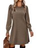 K European And American Fashionable Women's Dress With Knitted Bubble Sleeves, Long Sleeved Round Neck, Casual Loose Dress With Pockets_ecoleips.com