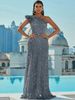 Women's Clothing New Sequined Off Shoulder Backless Sleeveless Long Ball Sequined Silver Swing Dress Evening Gown_ecoleips.com