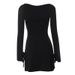 WG131 European And American Cross-border New Drawstring Long-sleeve Sexy Solid Color Square-neck Slim-fit High-waisted_ecoleips.com