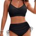 Aria Basics 2026 European And American Two-piece Striped Hollow Drawstring Nylon High-waisted Set Bikini Swimsuit For Women_ecoleips.com