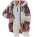 Autumn And Winter Warm Plush Patchwork Zipper Pocket Hooded Loose Coat Women's Tops Wholesale_ecoleips.com