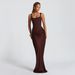 European And American Style Women's Casual Sleeve Fishbone Pure Desire Strap Long Slim Solid Color Bodycon Dress_ecoleips.com
