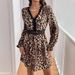 Women's Clothing Retro Style V Neck Leopard Print Long Sleeved Lace Patchwork Long Sleeved Dress_ecoleips.com