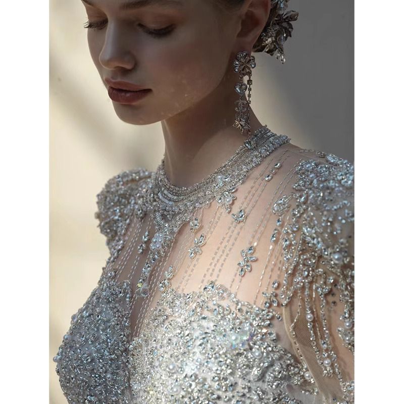 Women's Clothing Bride's Main Wedding Dress High End Heavy Duty High Quality Texture Trailing Long Sleeved Wedding Dress For The Princess On The Run_ecoleips.com