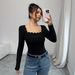 Classic Square-Neck Long Sleeve T-Shirt – Slim Fit Essential For Effortless Elegance Versatile Wardrobe Staple_ecoleips.com