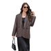 Women Brown Faux Leather Blazer Jacket Lapel Collar Single Breasted Loose Long Sleeve Oversized Moto Coat With Pockets_ecoleips.com