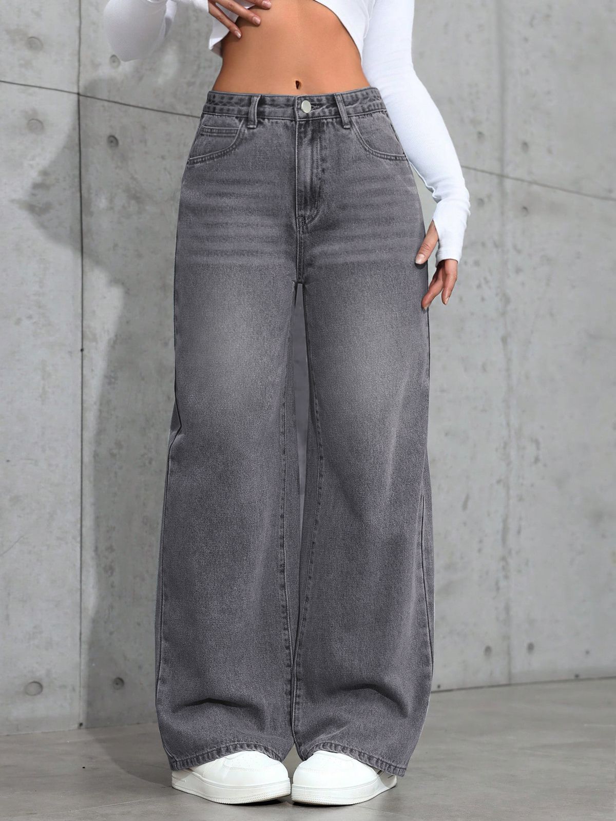 Women's Vintage Gray Washed Jeans – Relaxed Straight-Leg Denim Pants For Streetwear & Casual (S-XXL)_ecoleips.com