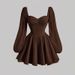 Women's Clothing Summer New Temperament Square Collar High Waist Slim Bubble Sleeve A Short Dress_ecoleips.com