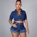 Women's Stylish Denim Two-Piece Set Boho Chic Outfit with Fringe Detail Cropped Fit Distressed Comfortable And Breathable_ecoleips.com