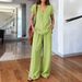 2026 European American Cross-border New Solid Color Summer Fashion V-neck Short-sleeve T-shirt And Wide-leg Pants_ecoleips.com