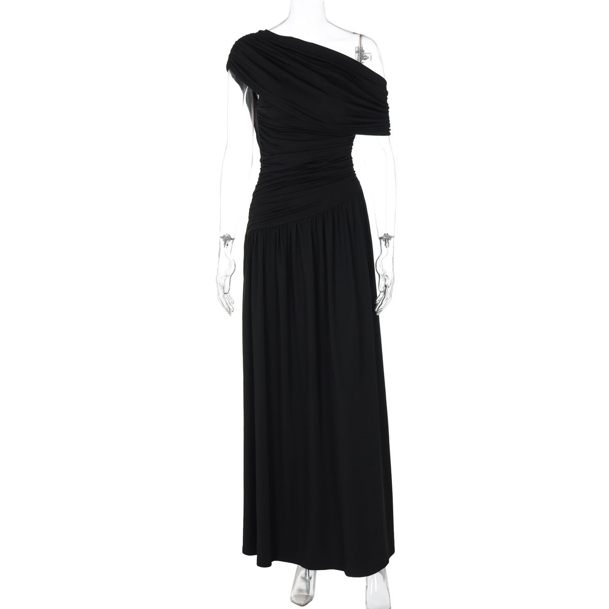 European And American Best-Selling Women's Clothing 2026 Spring New Fashion Sexy Asymmetrical Collar Pleated Irregular_ecoleips.com