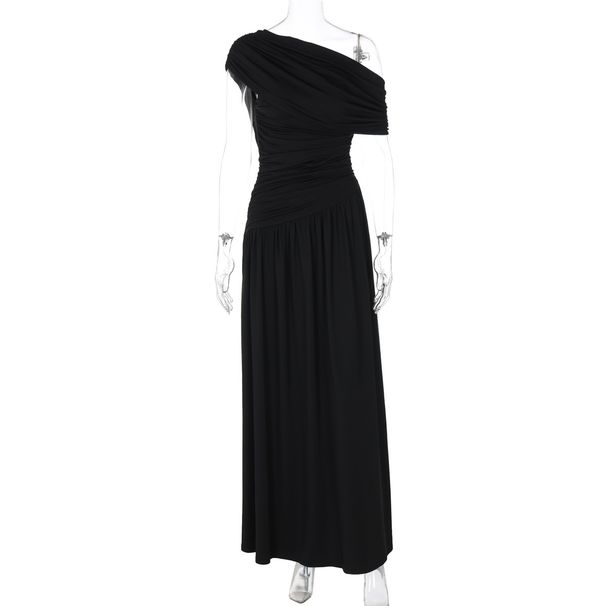 European And American Best-Selling Women's Clothing 2026 Spring New Fashion Sexy Asymmetrical Collar Pleated Irregular_ecoleips.com