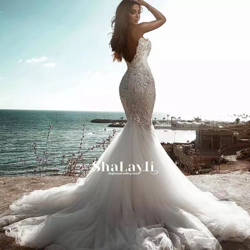 Women's Clothing Wedding dress fishtail bride new tube top fluffy long tail temperament lawn wedding welcome out yarn_ecoleips.com