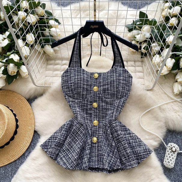 Hot Girl Style Halter Neck Camisole Vest For Women In Summer Tweed Design Niche Chic Pure Desire Petite Top_ecoleips.com
