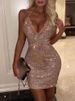 Sequin-Embellished V-Neck Lace Bodycon Dress – Sleeveless Slit Mini Dress For Night Out & Parties_ecoleips.com