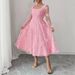 Elegant Plus Size Women's Dress, Solid Color Sexy Evening Gown, Square Neck Long Sleeve Formal Dress For Spring & Fall_ecoleips.com