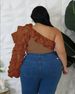 Plus Size Elegant Off-Shoulder Blouse With Ruffled Hem, Stylish Short Top Casual & Chic Long Sleeve Shirt (0XL-5XL, White/Black/Deep Brown)_ecoleips.com