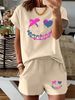 Women’s 2 Piece Outfit Set – Oversized Graphic T-Shirt And Biker Shorts Matching Set, Casual Summer Lounge Tracksuit For Daily Wear-296_ecoleips.com