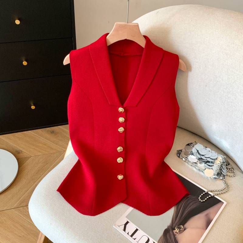 Women's Knitted Sleeveless Vest High-End Elegant Top French Chic Style Summer New Fashion_ecoleips.com
