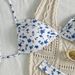 Women White Blue Ditsy Floral 2 Piece Bikini Set Halter Back Tie Scalloped Edge Mini Bow High Cut Cheeky Bathing Suit Summer Beach Swimwear_ecoleips.com