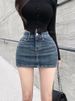 K Comes With A Full Crotch Cushion, Half Body Short Skirt, Women's Fashionable Pattern, Slim Fit, Leg Length, High Waist Denim Short Skirt_ecoleips.com