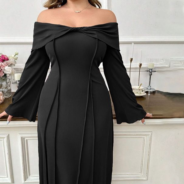Women's Clothing Large Size Women's Elegant Intellectual Style Dress Autumn And Winter One Shoulder Royal Sister Temperament Midi Dress_ecoleips.com