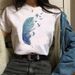 Popular Women's Clothing New Style Feather Floral Casual Cartoon White Regular Shoulder Short-sleeve T-shirt For Women_ecoleips.com