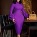 K Half High Collar Temperament Slim Fit Elegant Long Sleeved Three-dimensional Flower Dress_ecoleips.com