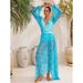 Women's V-Neck Mesh Long Sleeve Shiny Seashell Print One Piece Swimsuit European American Style Sexy Vacation Suit for All Seasons_ecoleips.com