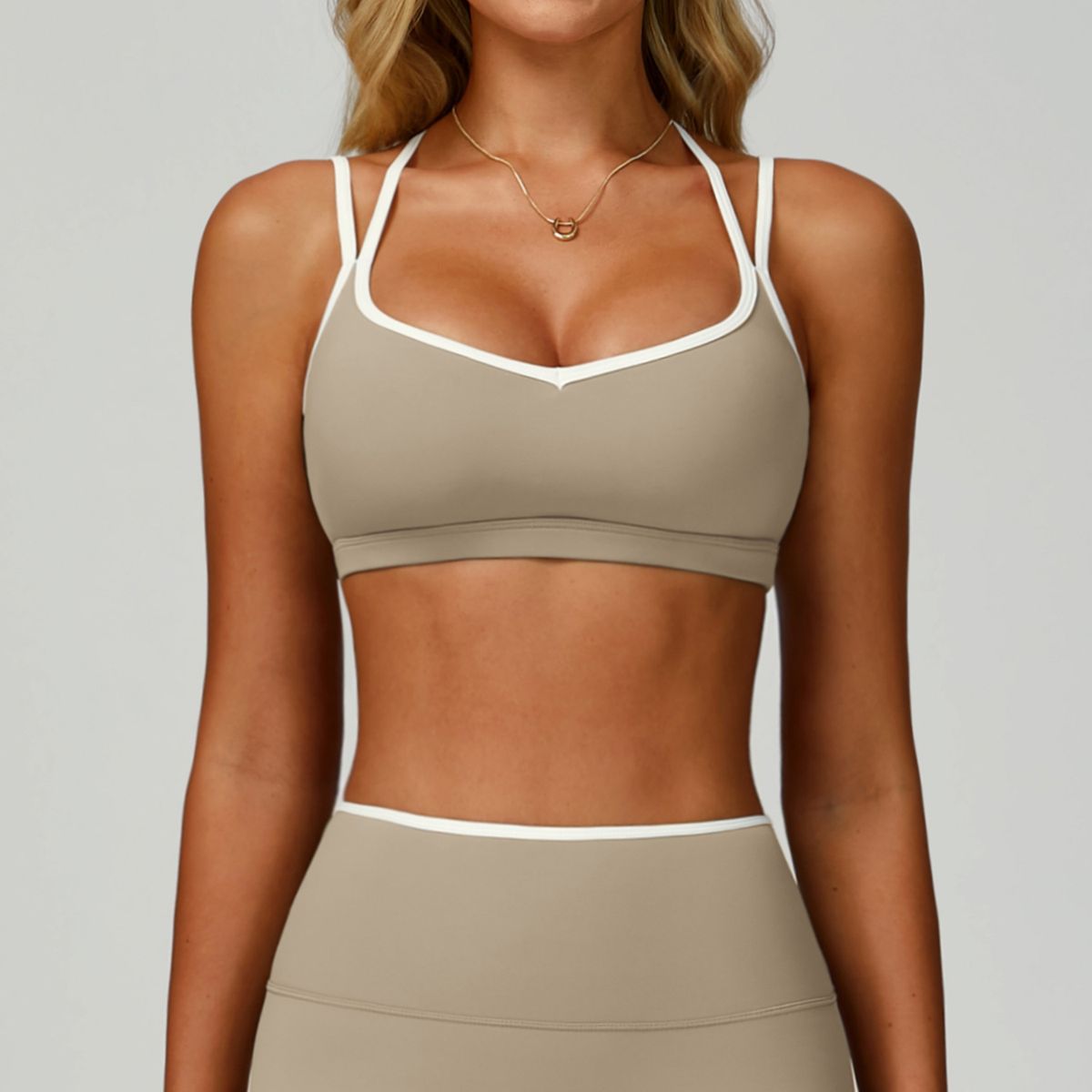 Women's Color Blocked Sports Bra Quick Drying Cross Back Fitness Vest Nude Feel Tight Fitting For Running And Fitness 9238_ecoleips.com