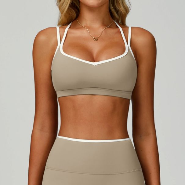 Women's Color Blocked Sports Bra Quick Drying Cross Back Fitness Vest Nude Feel Tight Fitting For Running And Fitness 9238_ecoleips.com