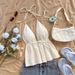 Women's Summer Casual V-Neck Backless Textured Fabric White Tank Top, Suitable For Parties, Festivals, And Dates_ecoleips.com