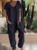 Women's Clothing Summer Women's Solid Color V Neck Jumpsuit Low Crotch Oversized Pockets Style Best Selling Pants_ecoleips.com