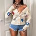 Halloween-Inspired Jacquard Cardigan – Oversized Cropped Knit With Playful Typography (S/M/L, Acrylic Cozy, Streetwear Staple)_ecoleips.com