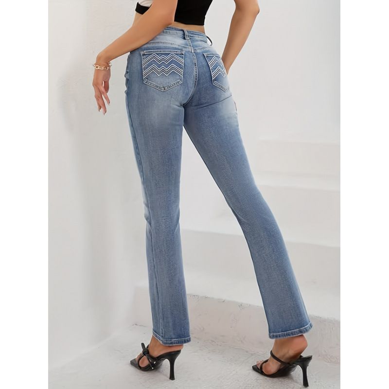 Women's Mid-Rise Flared Jeans With Embroidery, Curve-Enhancing Stretch Denim Bootcut Pants For A Sexy Silhouette_ecoleips.com