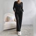 Women's Clothing Two Piece Suit Fashion Casual Straight Pants Temperament Loose V Neck Pit Striped Knitted Suit_ecoleips.com