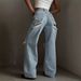2025 New European And American Style Loose Light Blue Straight For Women Summer Denim Wide Leg Long Pants Ripped Flared_ecoleips.com